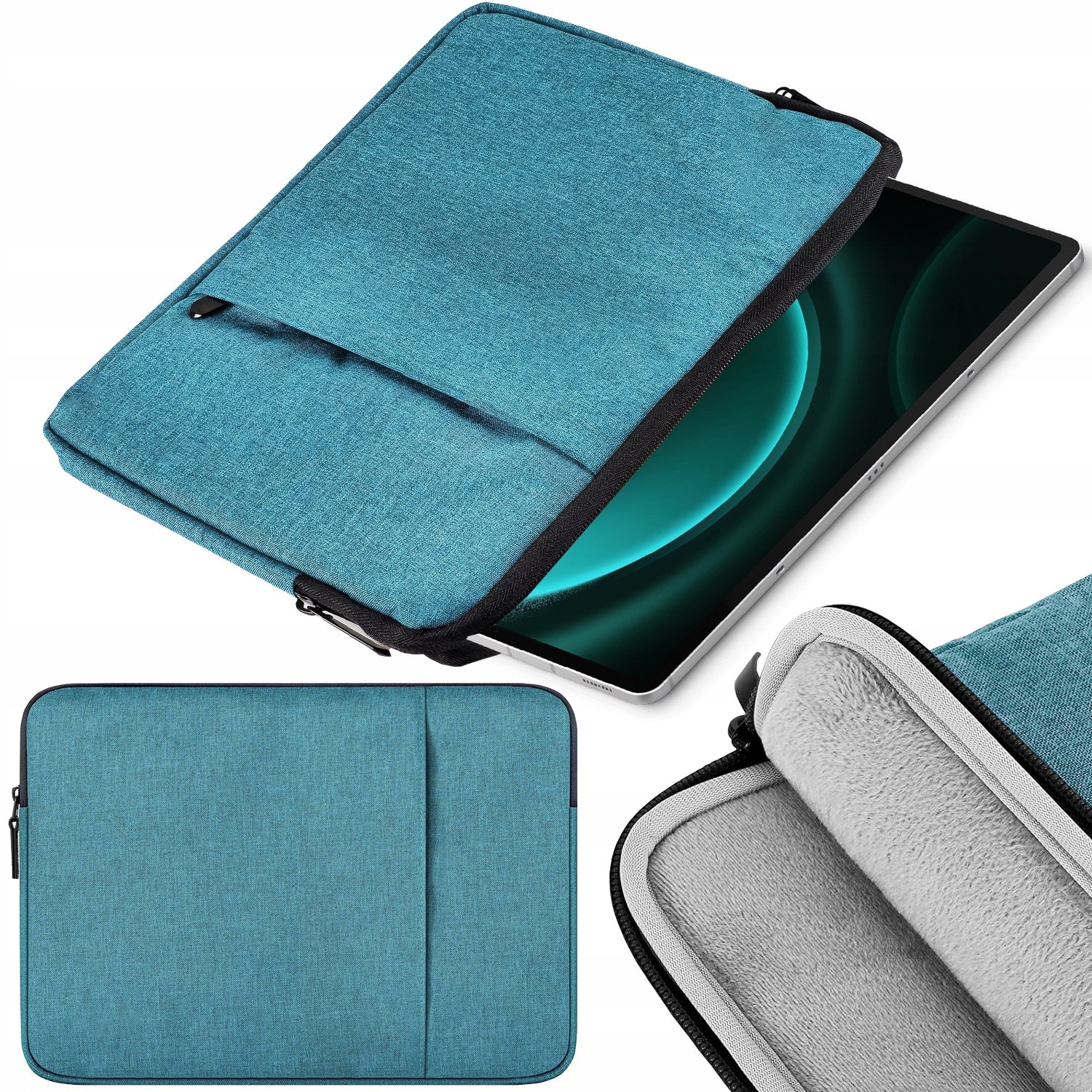 Etui Soft Case pentru Lenovo Tab P12 12.7" TB370FU ZACH0134PL, turcoaz, dimensiuni 35x25x2cm, set cu buzunar pentru accesorii