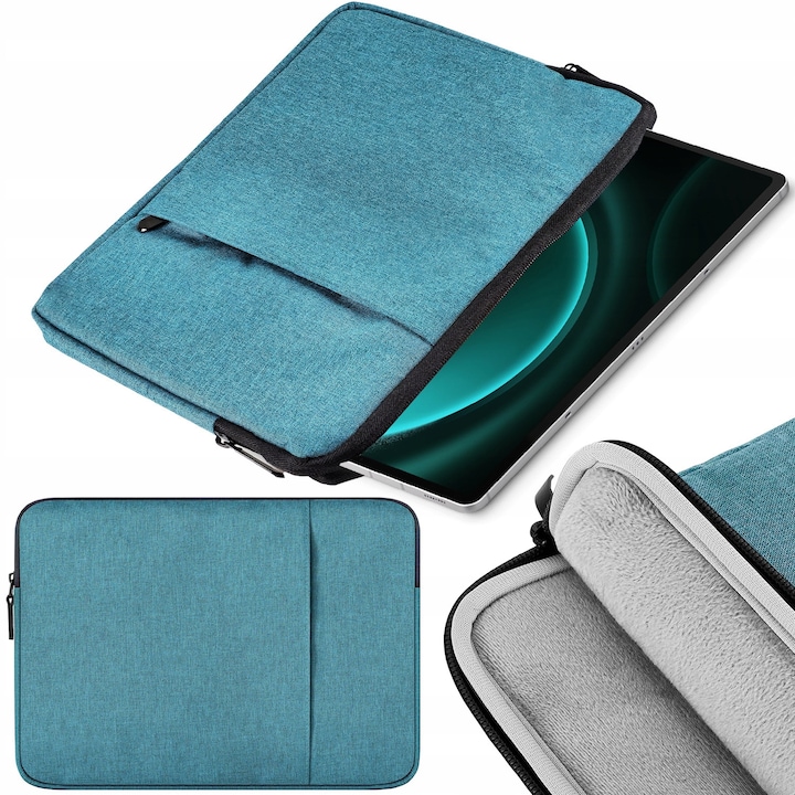 Etui Soft Case pentru Lenovo Tab P12 12.7" TB370FU ZACH0134PL, turcoaz, dimensiuni 35x25x2cm, set cu buzunar pentru accesorii