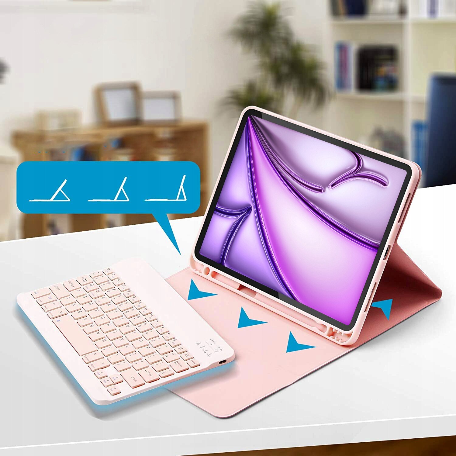Set etui cu tastatura roz pentru Apple iPad Air 6 11"