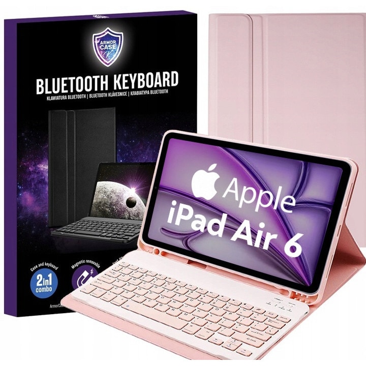 Set etui cu tastatura roz pentru Apple iPad Air 6 11"