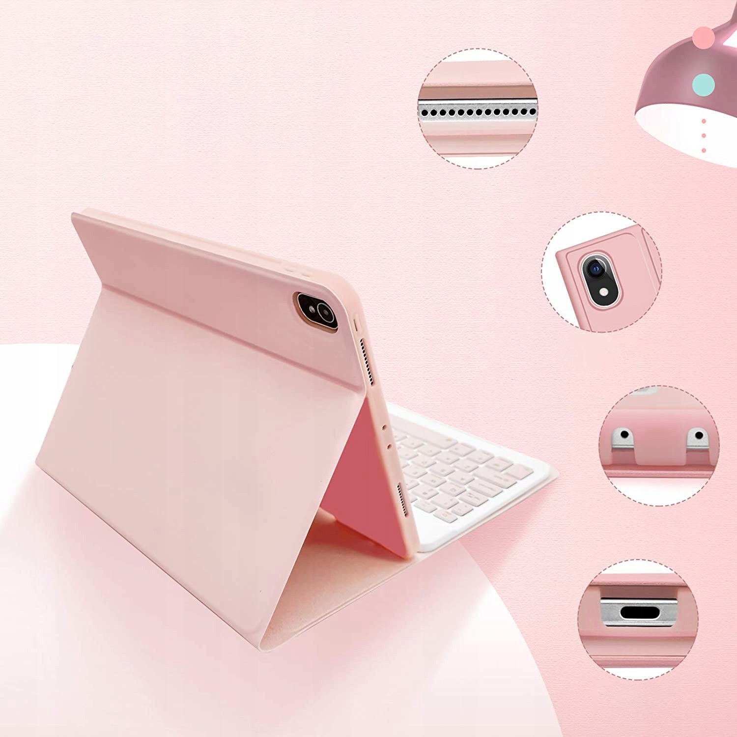 Set etui cu tastatura roz pentru Apple iPad Air 6 11"