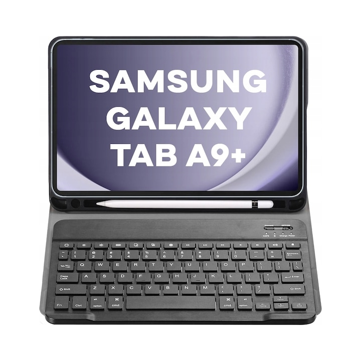 Etui cu tastatura wireless pentru Samsung Galaxy Tab A9+ 11" (2023), granat, cu suport pentru stylus, set complet