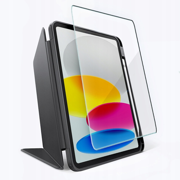 Set Etui Flip Hybrid si Sticla Hofi Pro+ pentru iPad 10.9" si 11", Negru, 245x176mm