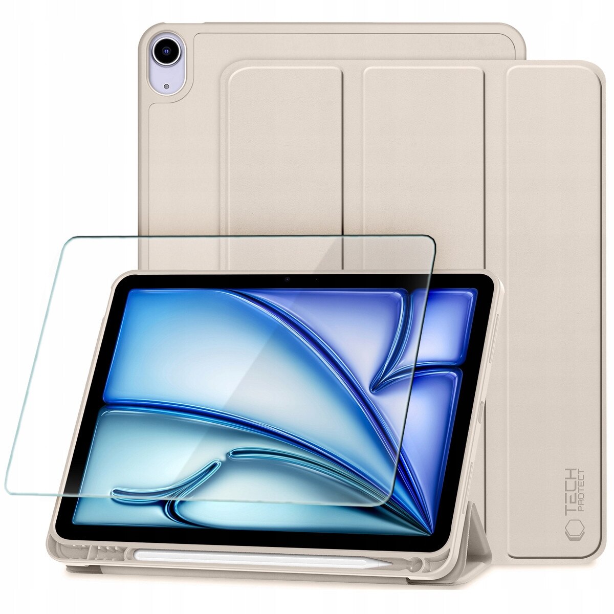 Set Etui SmartCase Tech-Protect pentru iPad Air 10.9" 4/5/2020-2022 si 11" 6/7/2024-2025, Starlight, cu suport pentru Apple Pen, dimensiuni 24x17.5cm