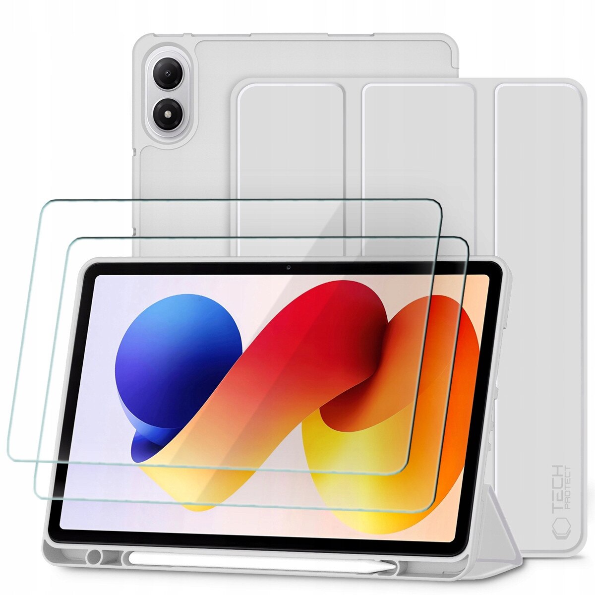 Set Etui Tech-Protect SC Pen si Sticla Harta Tech-Protect Glass Fit+ 2-Pack pentru Xiaomi POCO Pad M1 / Redmi Pad 2 Pro, Grey, 12.1"