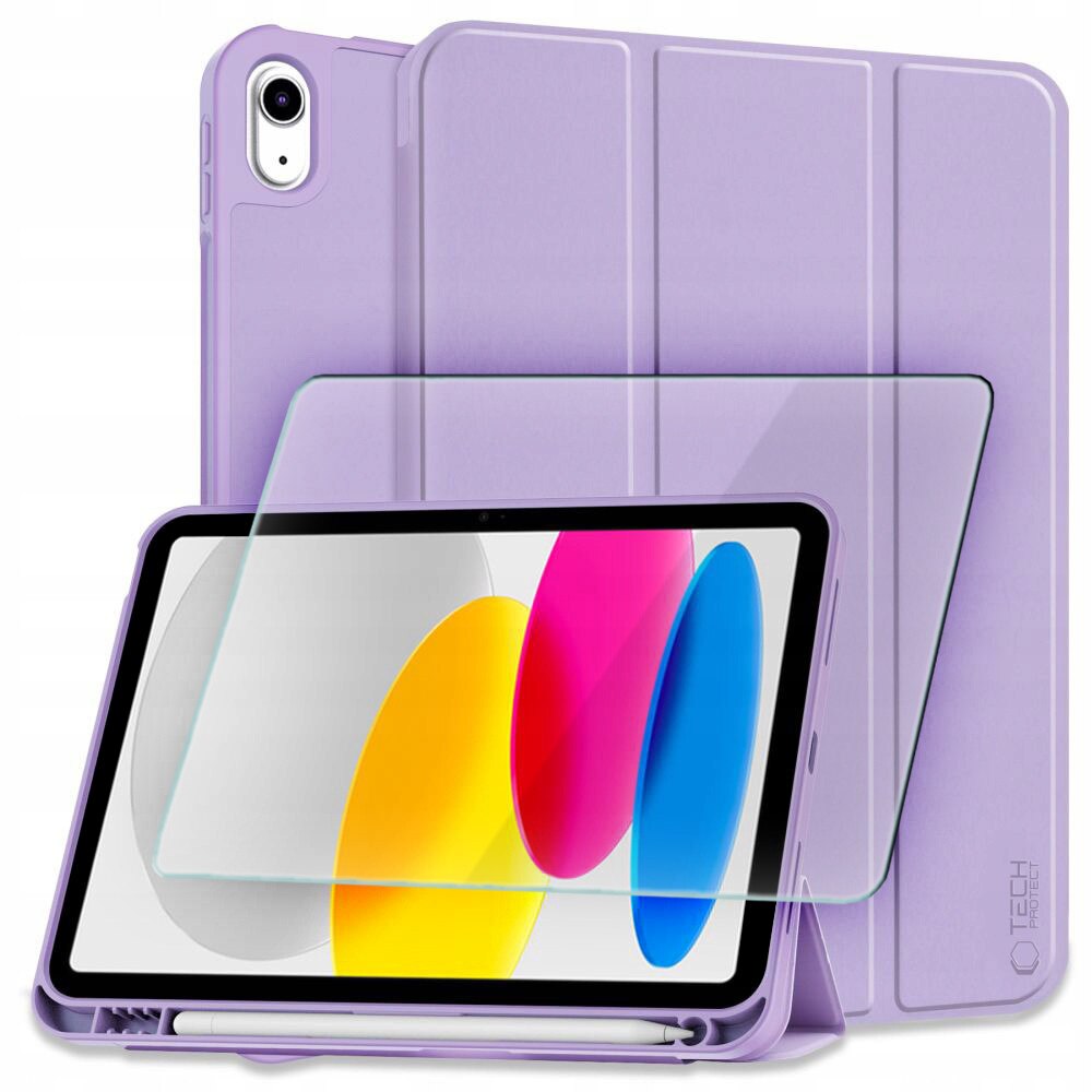 Set Etui SmartCase Tech-Protect pentru iPad 10.9" 2022 / 11" 2025, Violet, cu suport pentru Apple Pen si sticla Hofi Glass Pro+ 9H