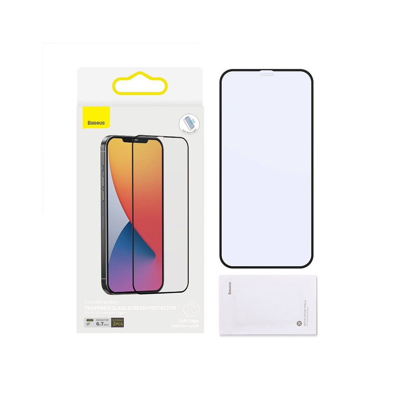 Folie Baseus Curbata Full Screen Anti-Bluelight compatibila cu iPhone 12 Mini, Black, 0.3mm