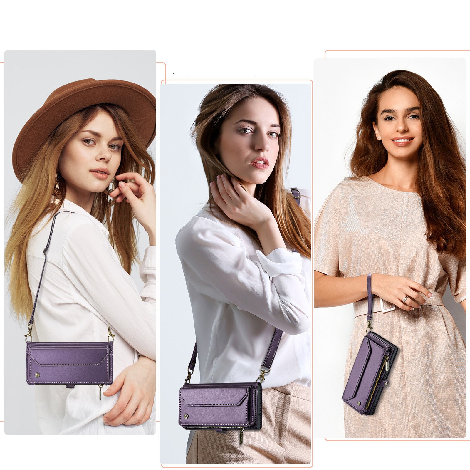 Etui pentru telefon, CaseMe, Samsung Galaxy S26 Ultra, piele ecologica, RFID, violet, cu suport si curea