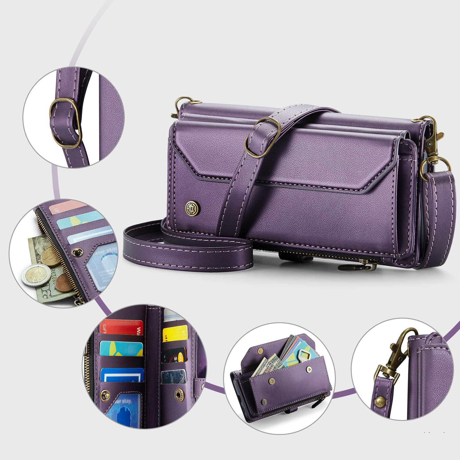 Etui pentru telefon, CaseMe, Samsung Galaxy S26 Ultra, piele ecologica, RFID, violet, cu suport si curea