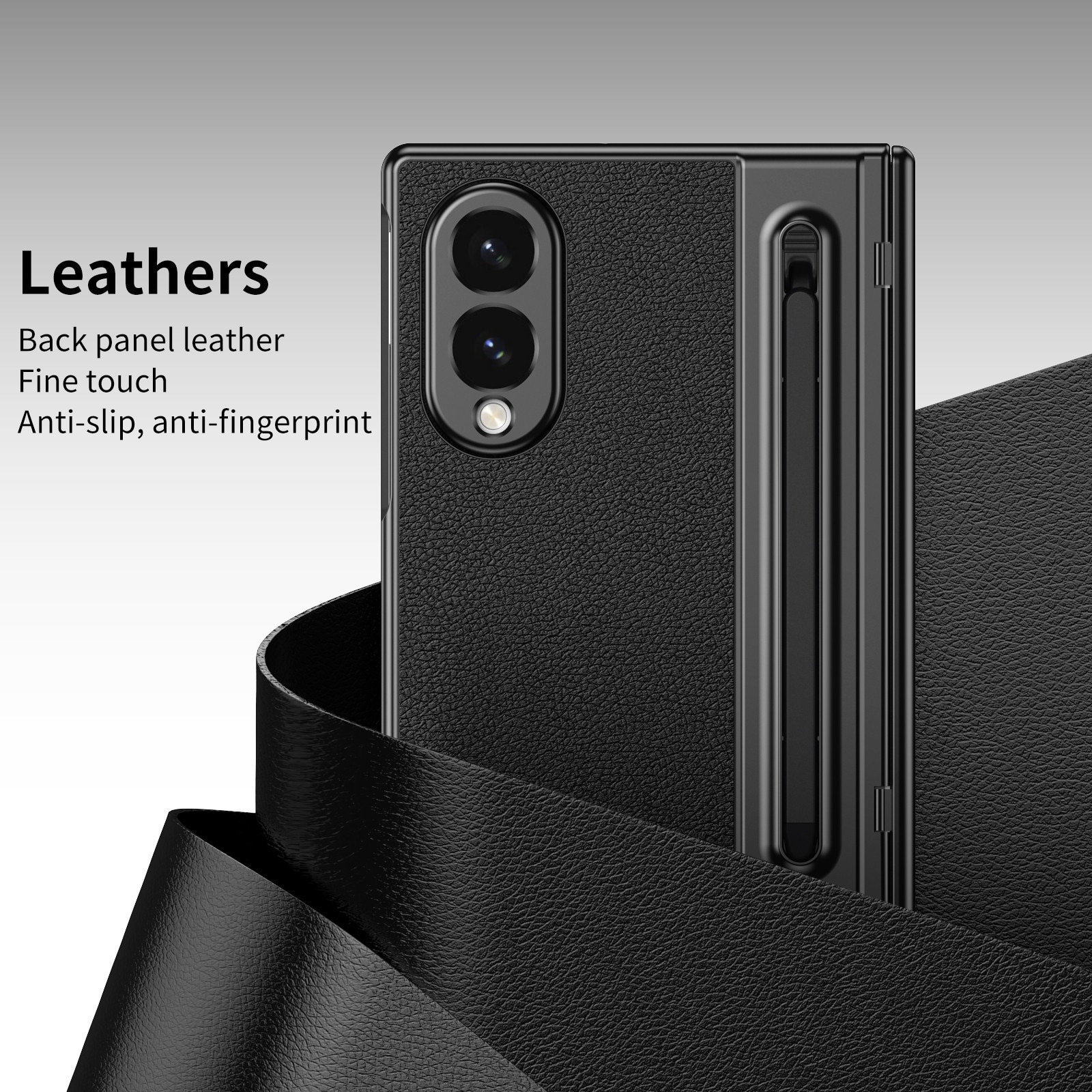 Husa cu Pix si Folie pentru Samsung Galaxy Z Fold8, Leather look, Negru