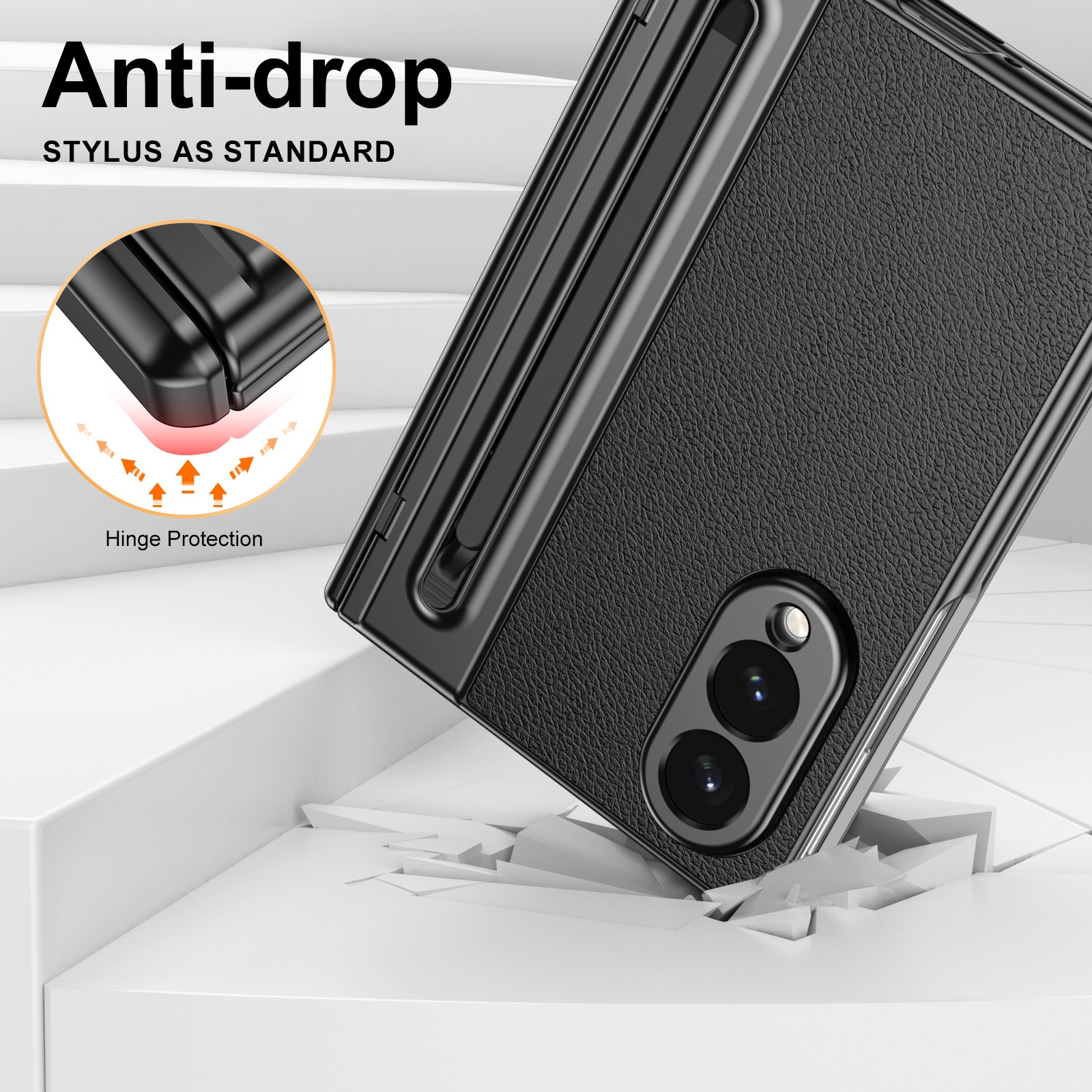 Husa cu Pix si Folie pentru Samsung Galaxy Z Fold8, Leather look, Negru