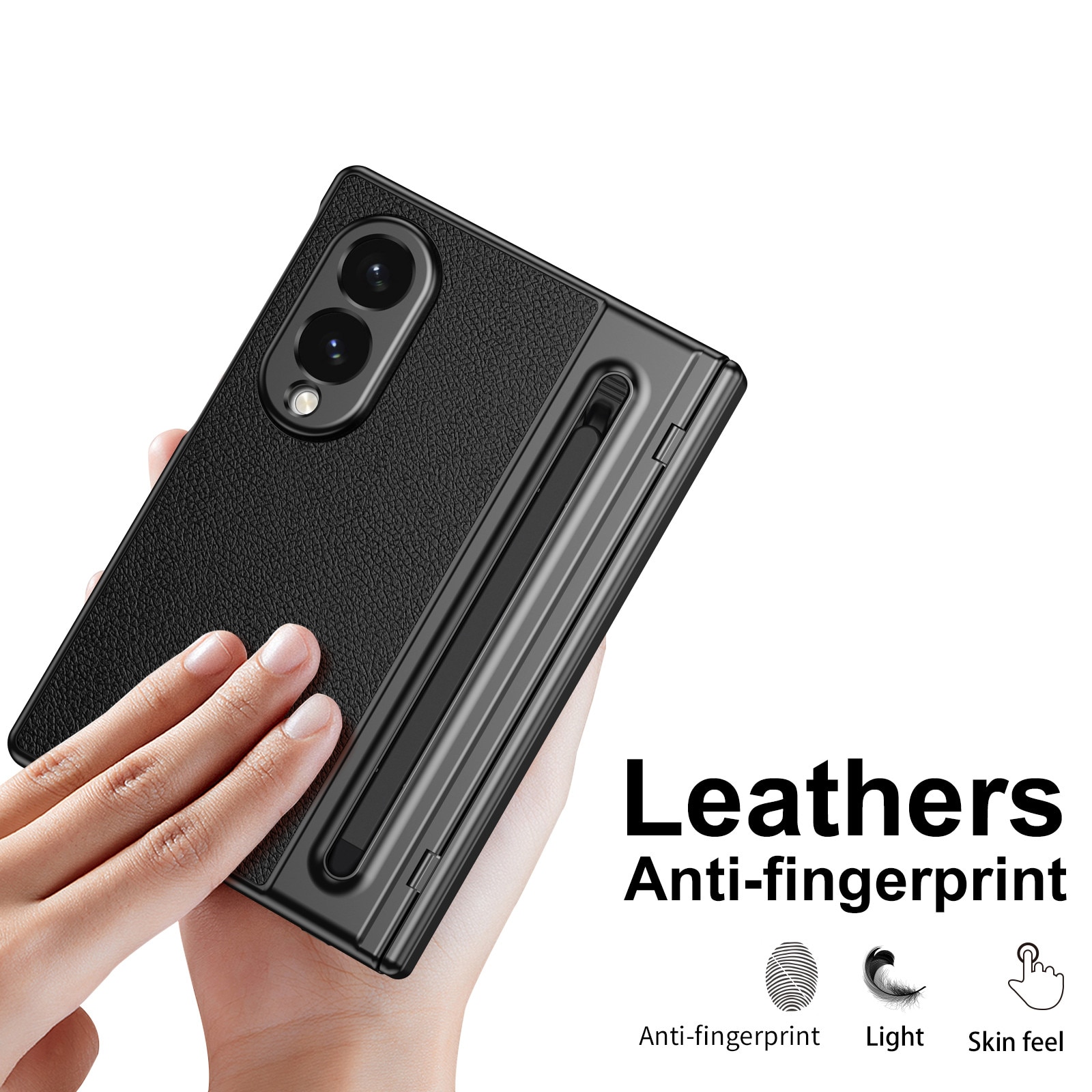 Husa cu Pix si Folie pentru Samsung Galaxy Z Fold8, Leather look, Negru