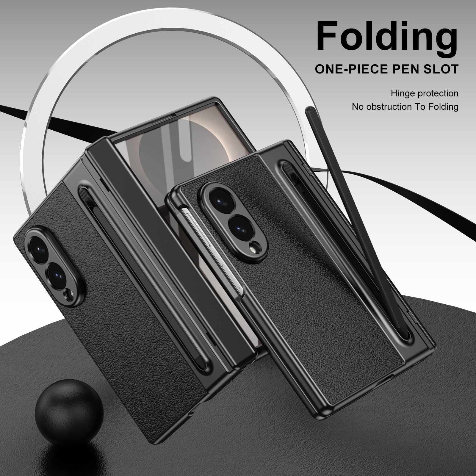 Husa cu Pix si Folie pentru Samsung Galaxy Z Fold8, Leather look, Negru