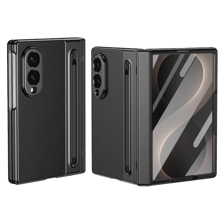 Husa cu Pix si Folie pentru Samsung Galaxy Z Fold8, Leather look, Negru