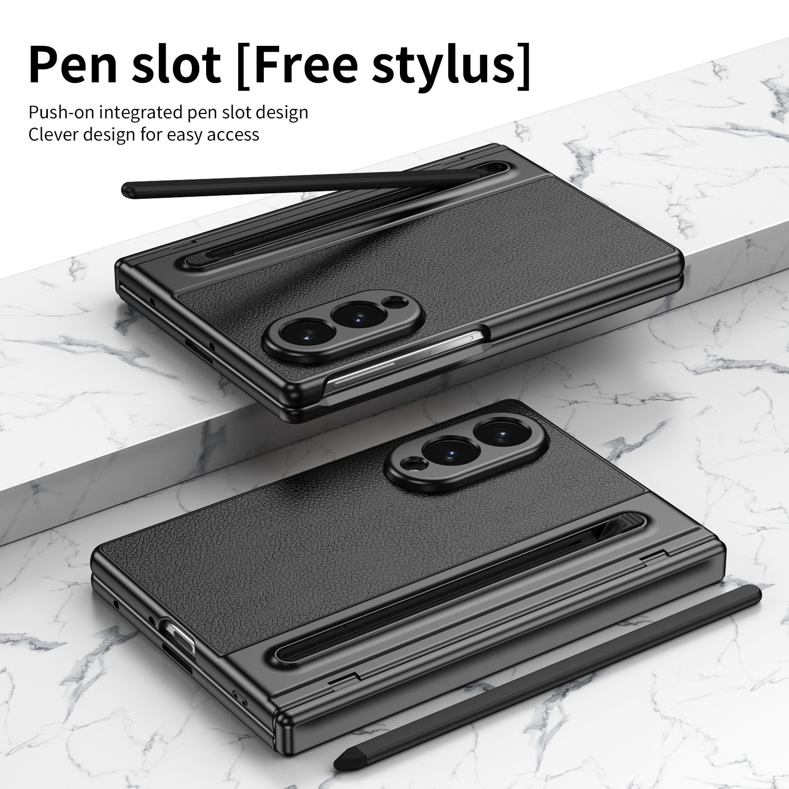 Husa cu Pix si Folie pentru Samsung Galaxy Z Fold8, Leather look, Negru