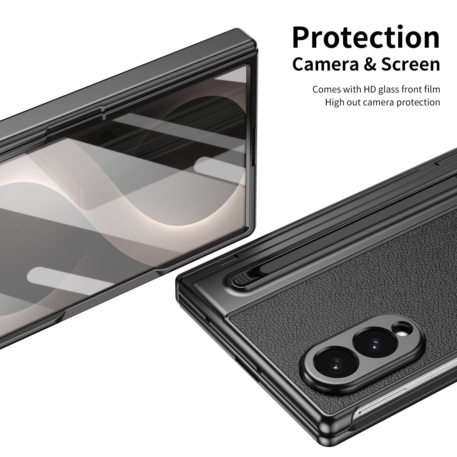 Husa cu Pix si Folie pentru Samsung Galaxy Z Fold8, Leather look, Negru