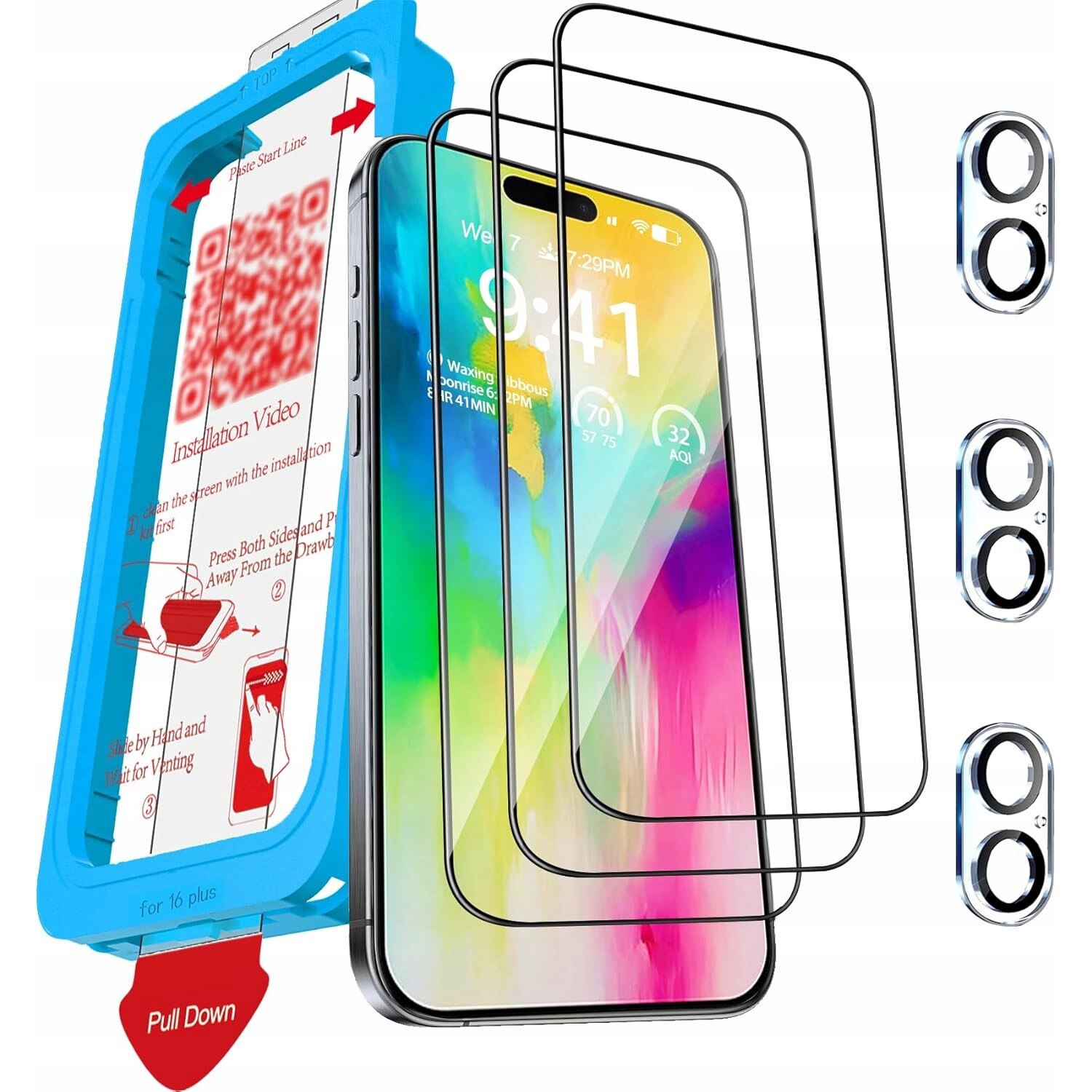 Set 3 Folii Protectie Sticla Temperata 9H+ pentru iPhone 16 Plus, Transparent