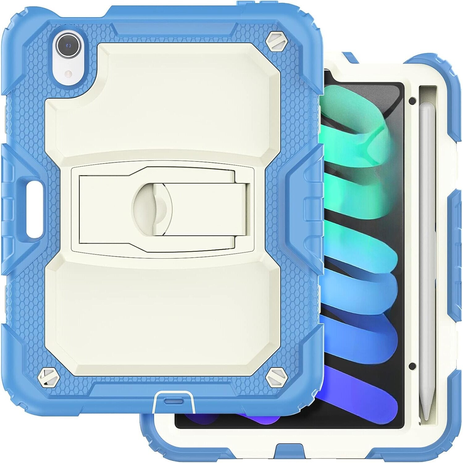 Husa iPad Mini 6 8,3", cu suport si curea de umar, Albastra