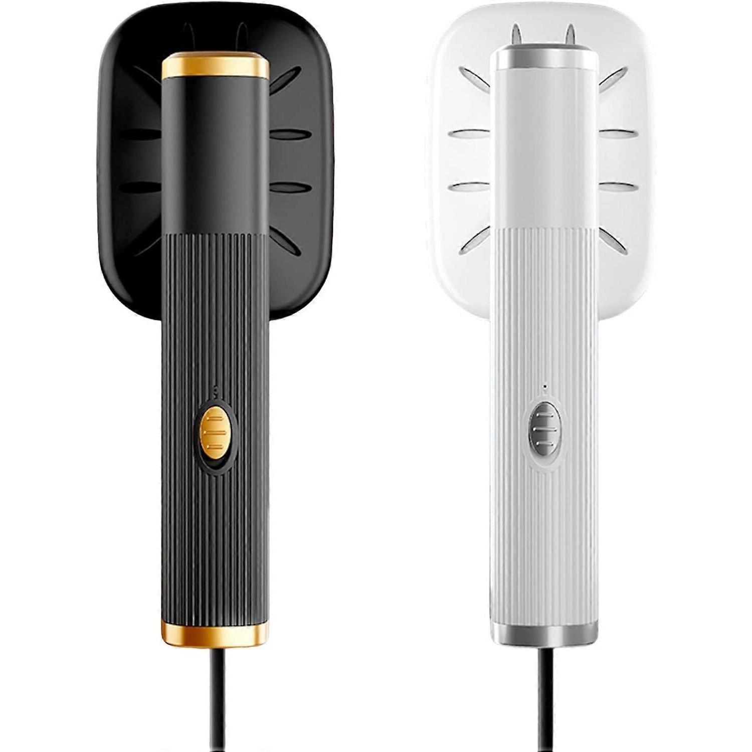 Fier de calcat portabil rotativ E30-A173-e-11243-CJ, maner reglabil 360°, pentru toate tipurile de materiale, compact pentru calatorii, negru/auriu