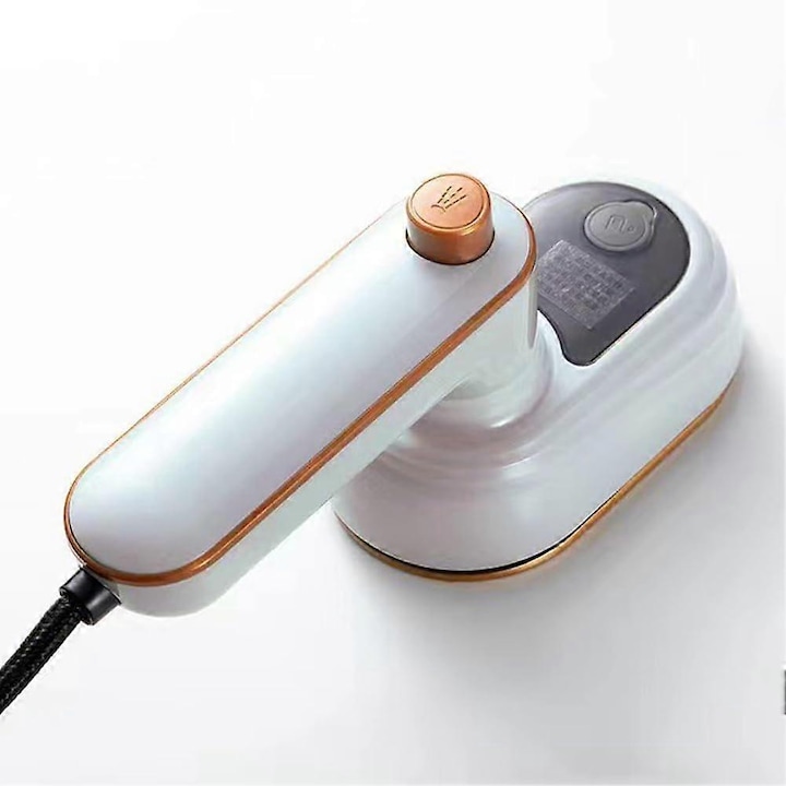 Fier de calcat cu aburi portabil E30-A173-e-11287-CJ, cap rotativ 180°, abur puternic, oprire automata si protectie la supraincalzire, reglaj putere abur, pentru calatorie, alb/auriu