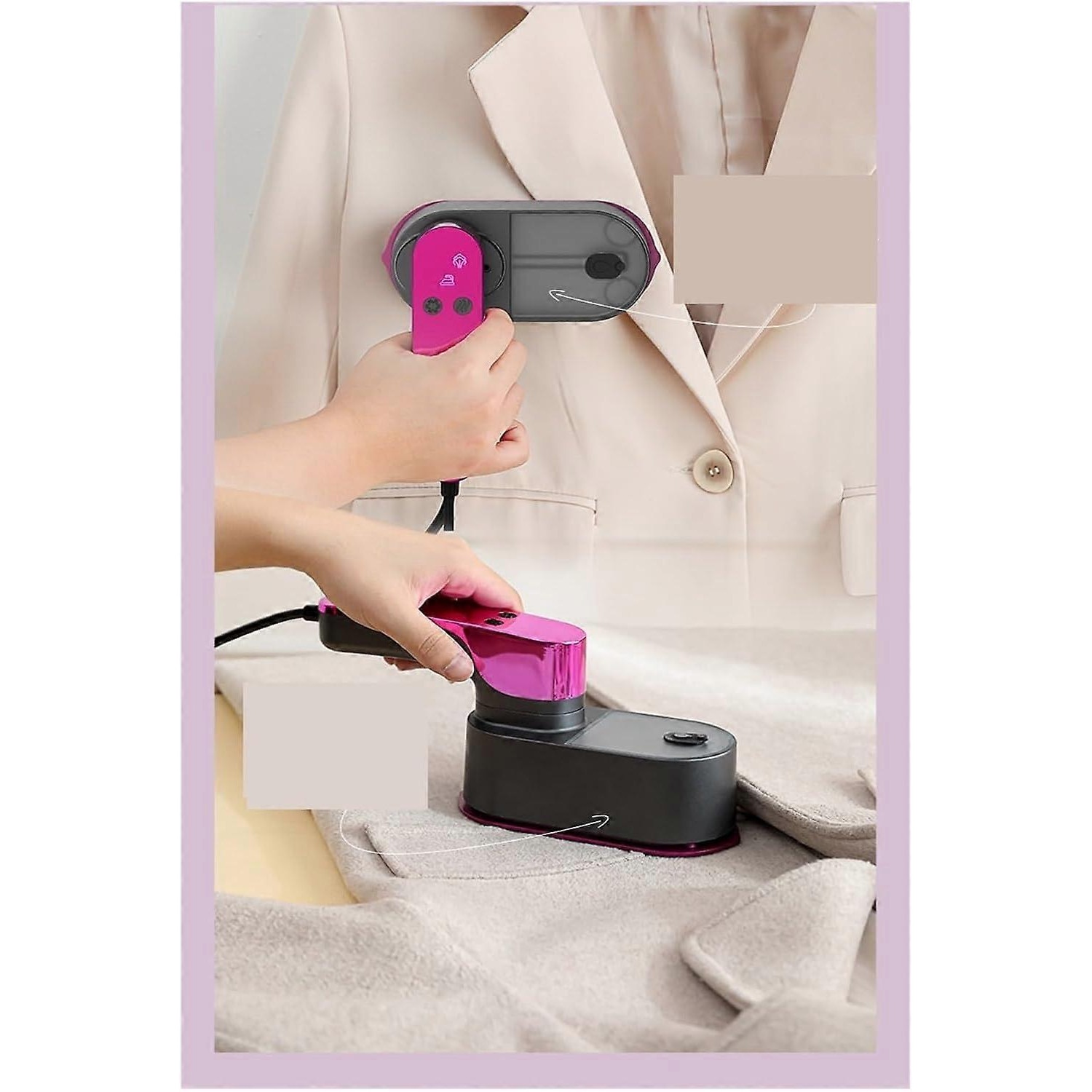 Aparat de calcat cu abur portabil E30-A173-e-11772-CJ, cap rotativ 180°, incalzire rapida, pentru indepartarea cutelor, magenta/gri