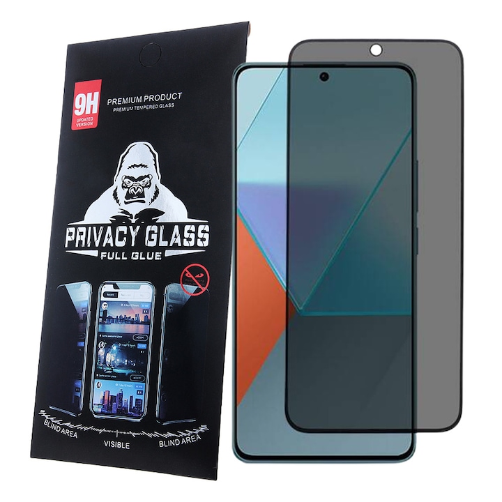 Folie de protectie Ecran Privacy OEM Updated pentru Xiaomi Redmi Note 14 5G, Sticla Securizata, Full Glue