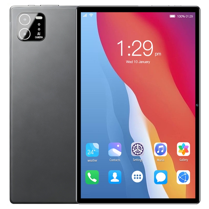 Tableta 10 inci, Android 13, ZZHAO, Cu SIM, 12GB RAM, 128GB ROM, 1280x800 IPS, Camera dubla, Baterie de 6000mAh, X Book Gri