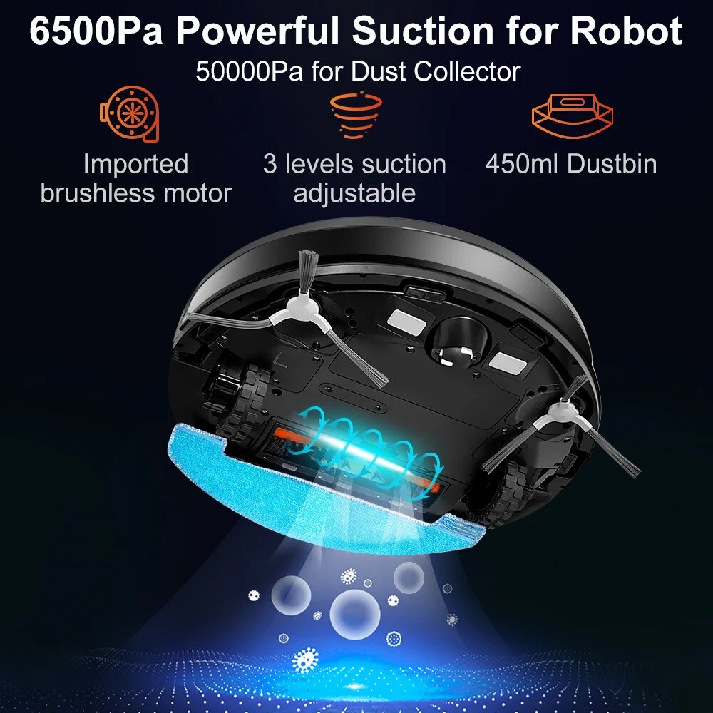 Aspirator robot, auto-curatare, navigare duala cu laser, 240 minute autonomie, set