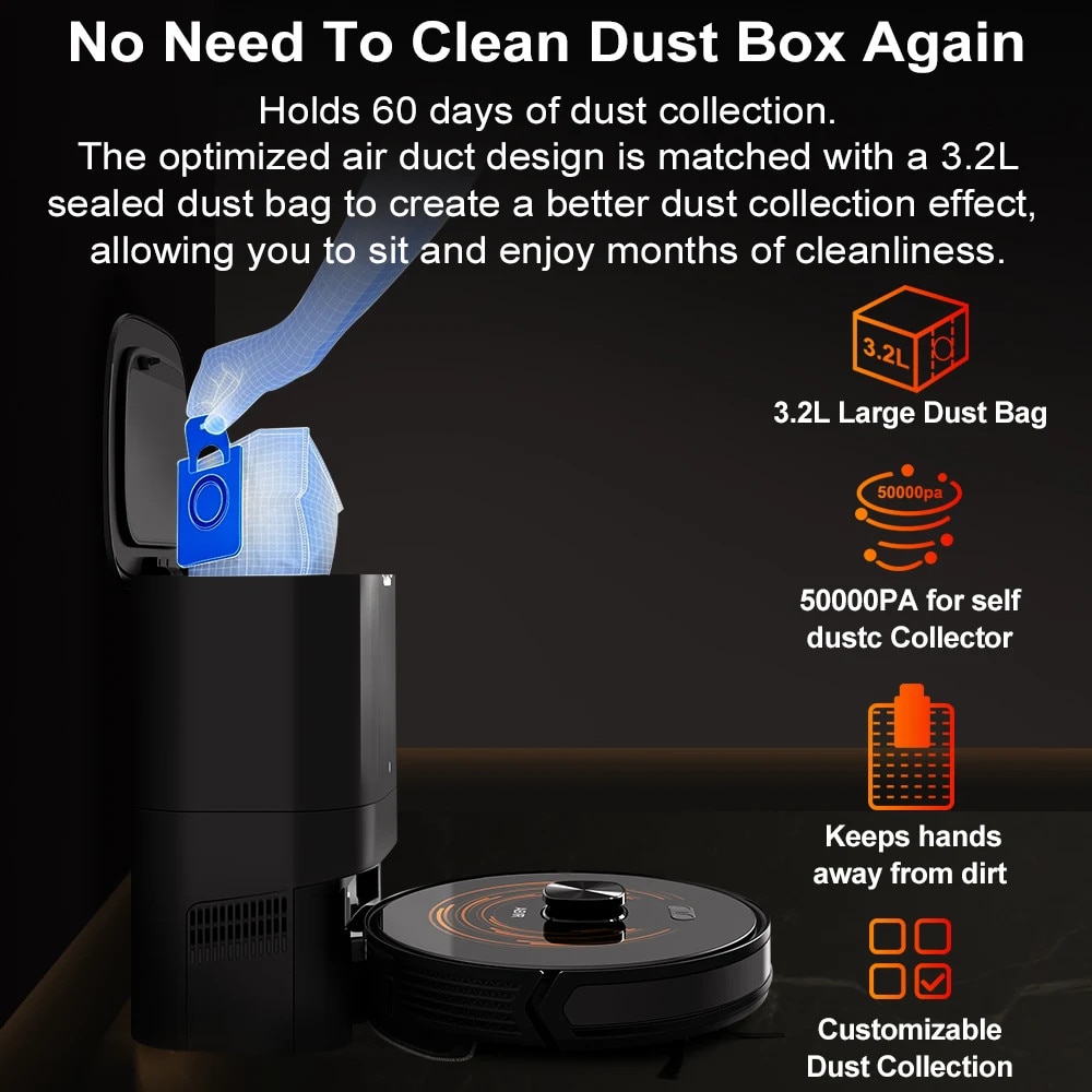 Aspirator robot, auto-curatare, navigare duala cu laser, 240 minute autonomie, set