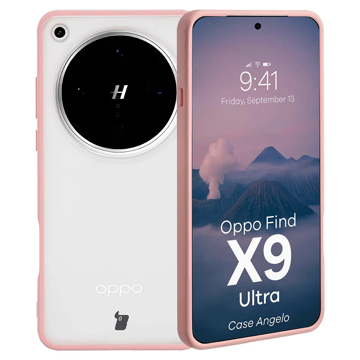 Husa Bizon Case Angelo pentru Oppo Find X9 Ultra, Translucid cu roz