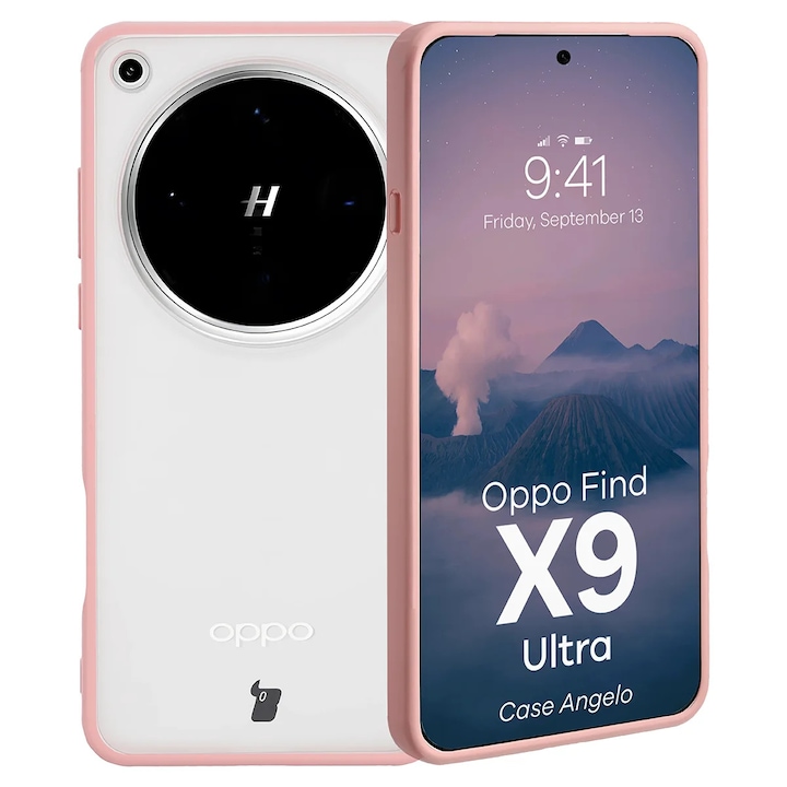 Husa Bizon Case Angelo pentru Oppo Find X9 Ultra, Translucid cu roz
