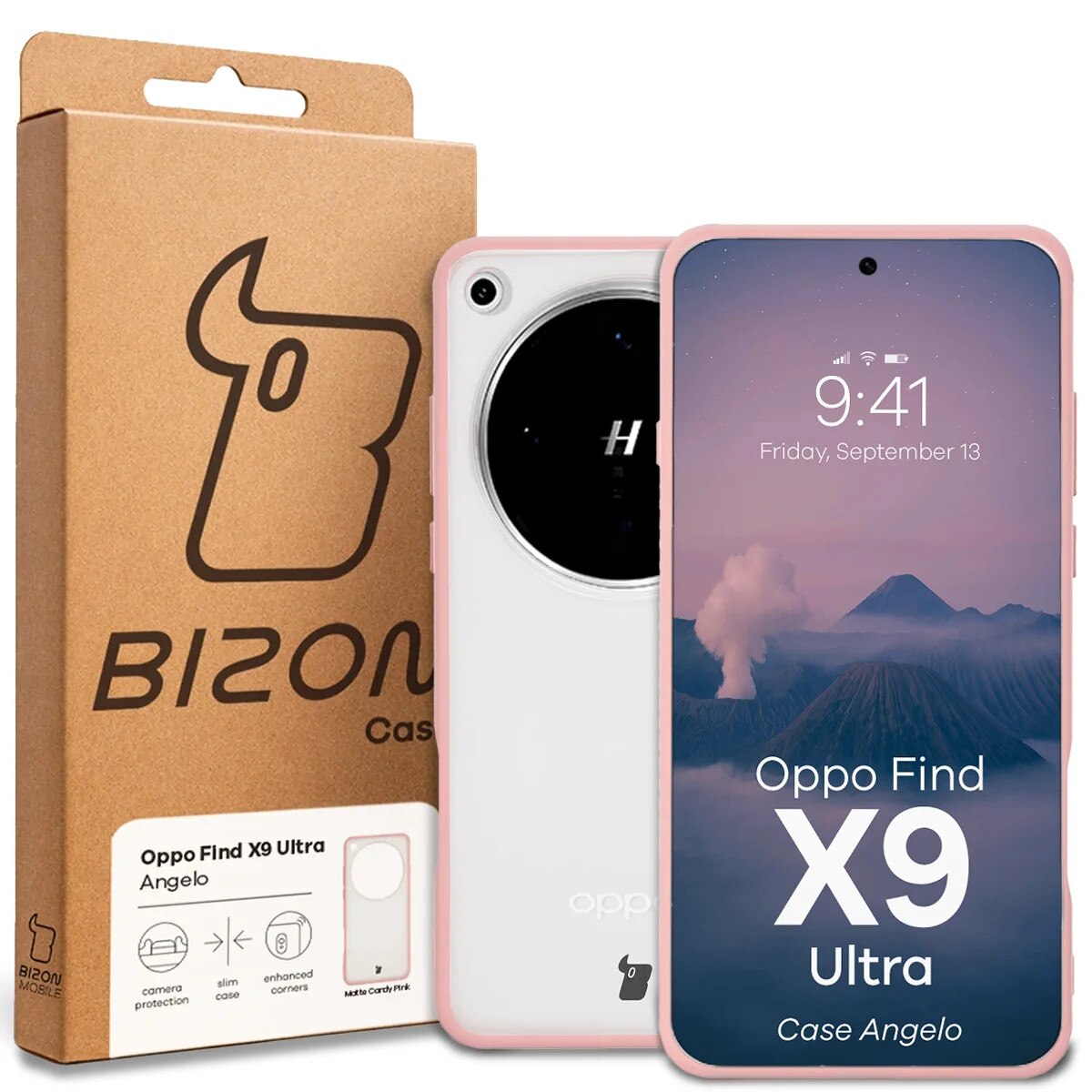 Husa Bizon Case Angelo pentru Oppo Find X9 Ultra, Translucid cu roz