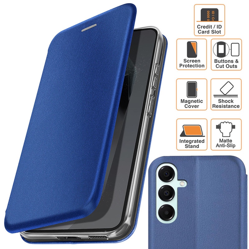 Husa pentru Samsung Galaxy A16 (A166), tip carte, inchidere Magnetica, buzunar Card, Functie Stand, Piele-Eco cu interior Microfibra, Flip Open, Blue