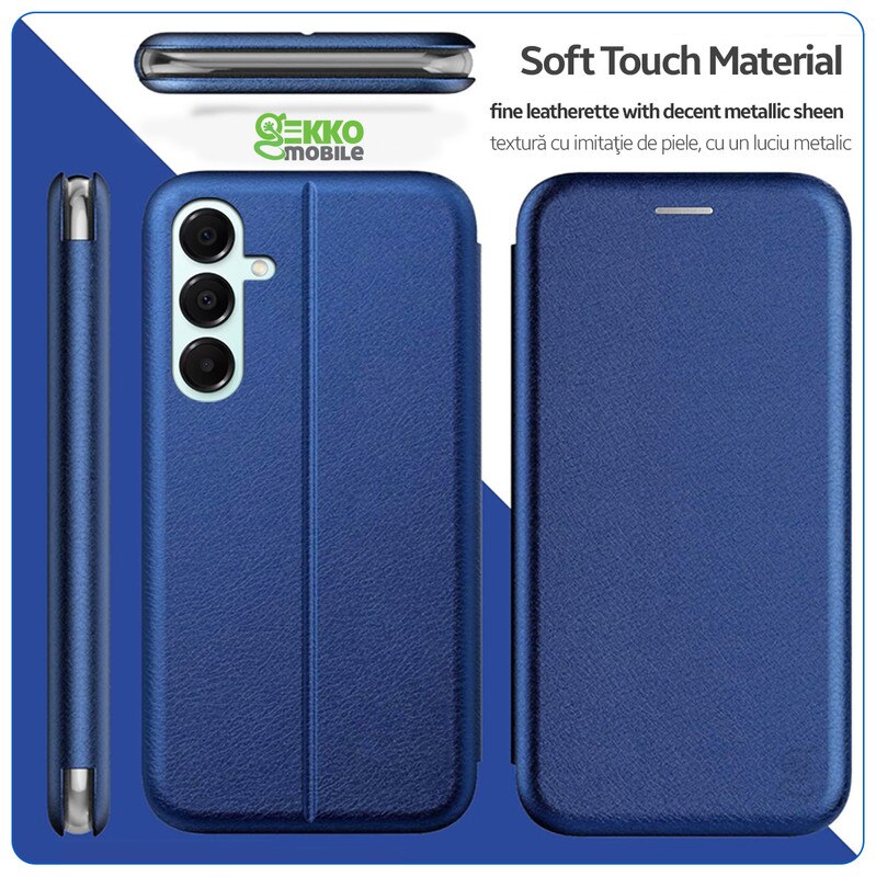 Husa pentru Samsung Galaxy A16 (A166), tip carte, inchidere Magnetica, buzunar Card, Functie Stand, Piele-Eco cu interior Microfibra, Flip Open, Blue