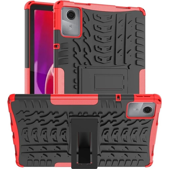Husa pentru Lenovo Tab M11 K0345-0808-KFCJ-xw18, doua straturi TPU si policarbonat, rezistenta la socuri cu suport integrat, negru/rosu