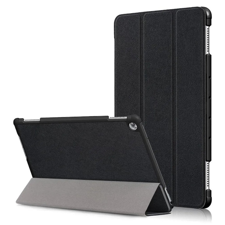 Husa tri-fold pentru Huawei MediaPad M5 Lite 10, cu suport rabatabil si functie sleep/wake, negru, K0345-0808-KFCJ-xw148