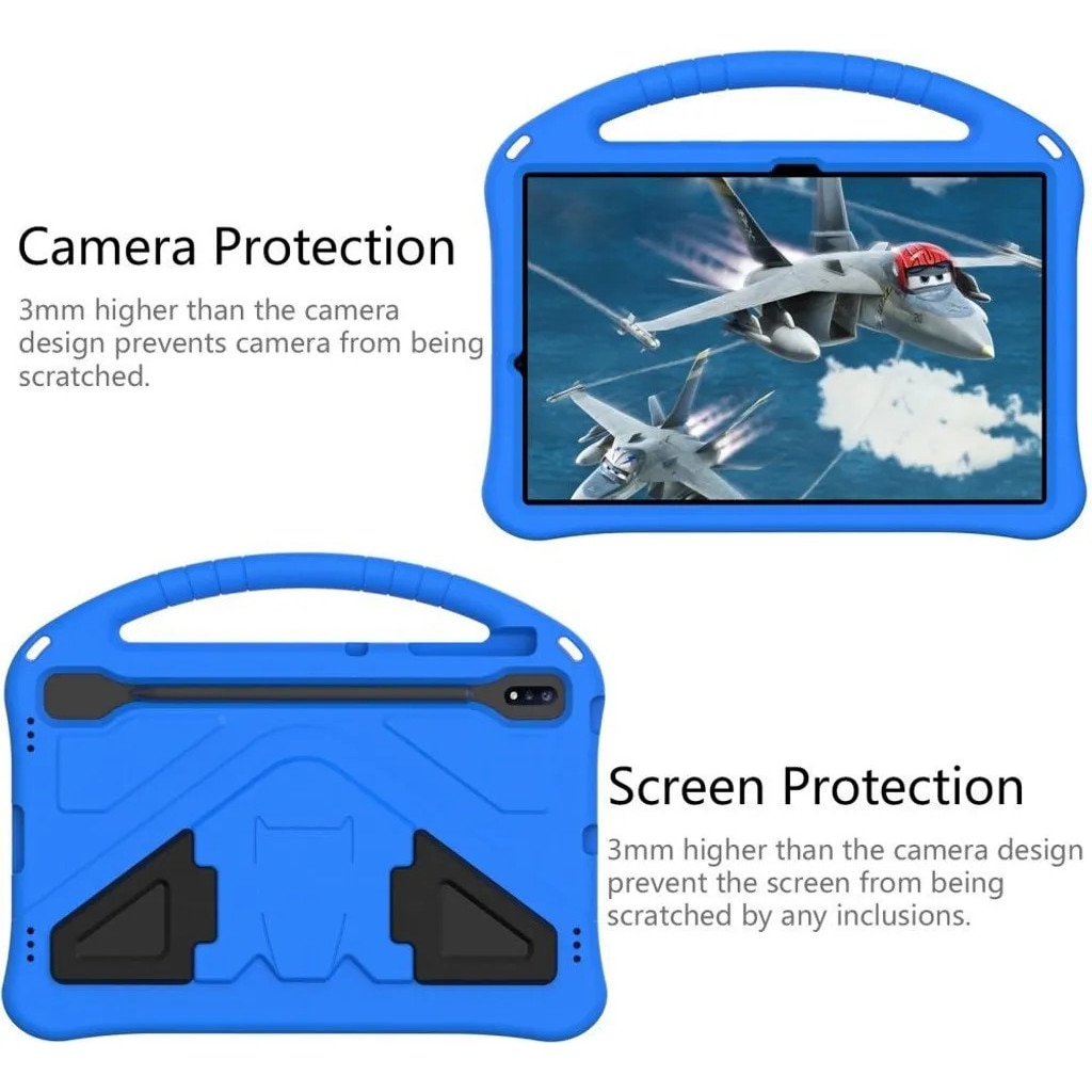 Husa de protectie pentru Samsung Galaxy Tab S7 FE/S7 Plus/S8 Plus, rezistenta la socuri, maner incorporat si suport kickstand, albastru