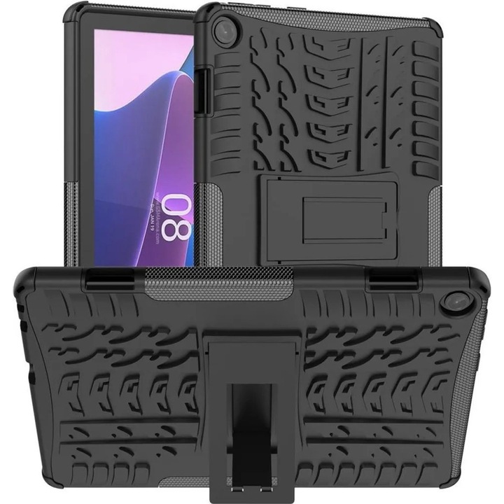 Carcasa tableta Lenovo Tab M10 Gen 3, husa robusta din TPU si policarbonat cu stand, negru, K0345-0808-KFCJ-xw300