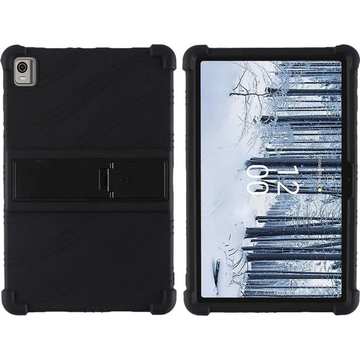 Husa pentru tableta Nokia T21, K0345-0808-KFCJ-xw305, rezistenta cu suport kickstand rotativ si colturi intarite, negru