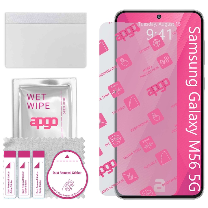 Sticla de protectie apgo pentru Samsung Galaxy M56 5G – sticla hibrida, securizata pentru display, lucioasa, flexible Hybrid Glass, full glue