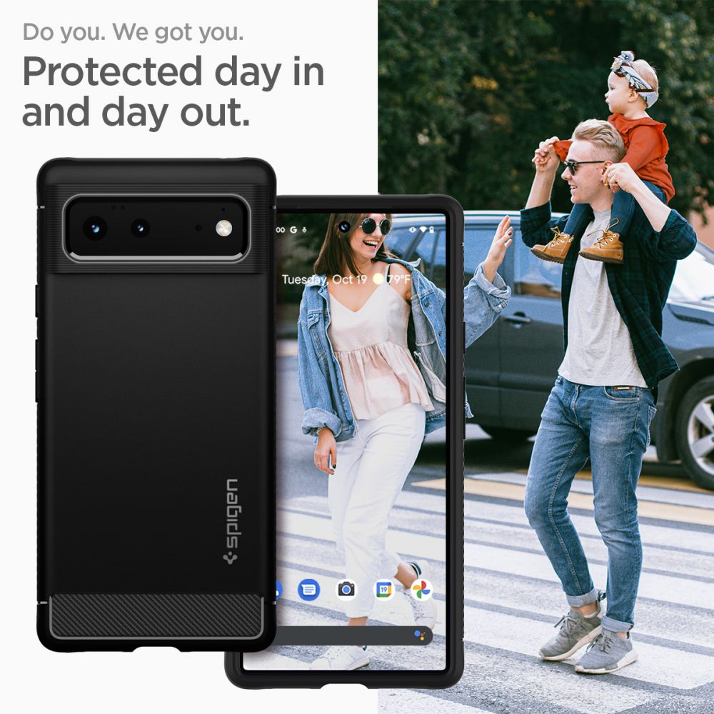 SPIGEN Rugged Armor - Husa telefon - compatibil cu Google Pixel 6 – - Anti-soc - culoare Negru