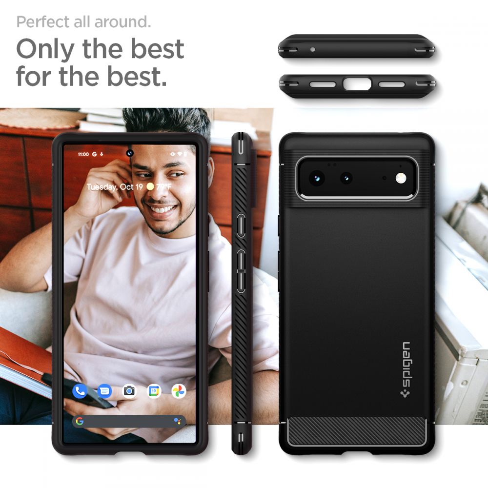 SPIGEN Rugged Armor - Husa telefon - compatibil cu Google Pixel 6 – - Anti-soc - culoare Negru