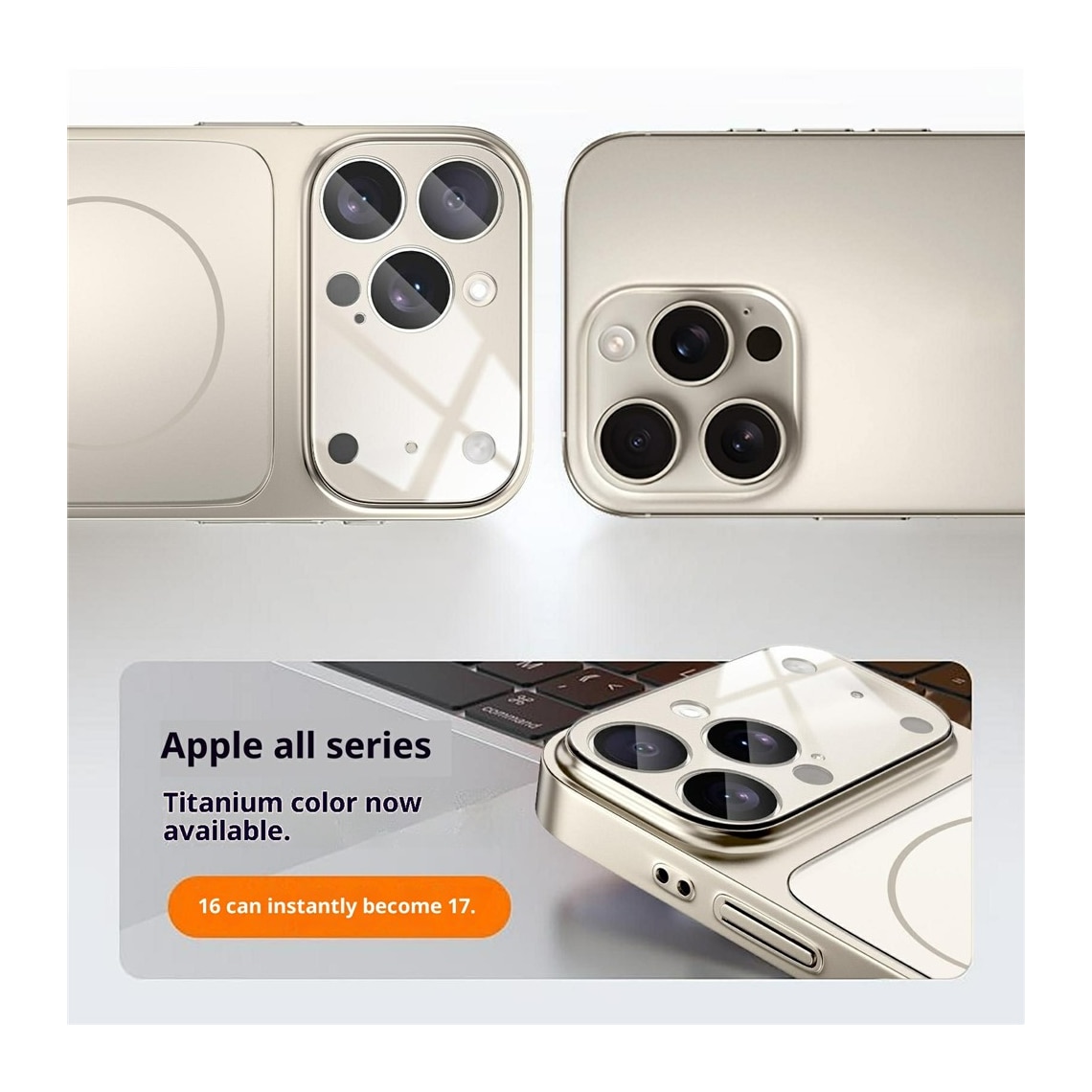 Husa Skin pentru Transformare iPhone 16 Pro Max in iPhone 17 Pro Max – Design Premium, Compatibil MagSafe, Culoare Auriu
