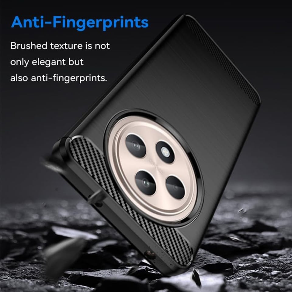 Husa pentru Oppo Reno12 F 5G / Reno12 FS 5G / Reno12 F 4G / Reno12 FS 4G, SKYDDAR INNOVATION, Carbon Silicone, din Silicon Slim, cu textura Fibra Carbon, set cu sticker, Negru
