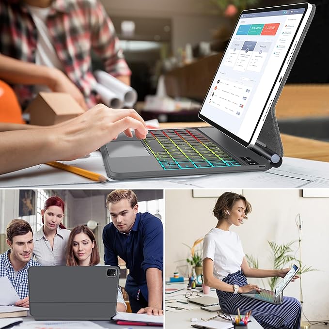 Husa cu Tastatura Germana QWERTZ, magnetica, pentru iPad Air 11 2024, iPad Pro 11 4th si 3rd Gen, SENGBIRCH, Gri