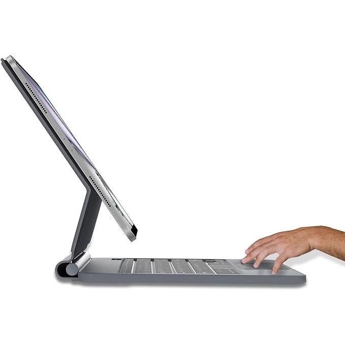 Husa cu Tastatura Germana QWERTZ, magnetica, pentru iPad Air 11 2024, iPad Pro 11 4th si 3rd Gen, SENGBIRCH, Gri