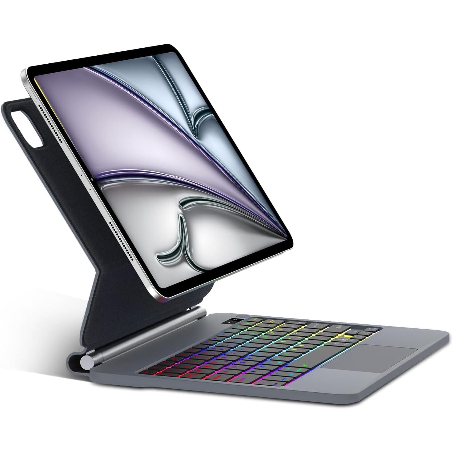 Husa cu Tastatura Germana QWERTZ, magnetica, pentru iPad Air 11 2024, iPad Pro 11 4th si 3rd Gen, SENGBIRCH, Gri