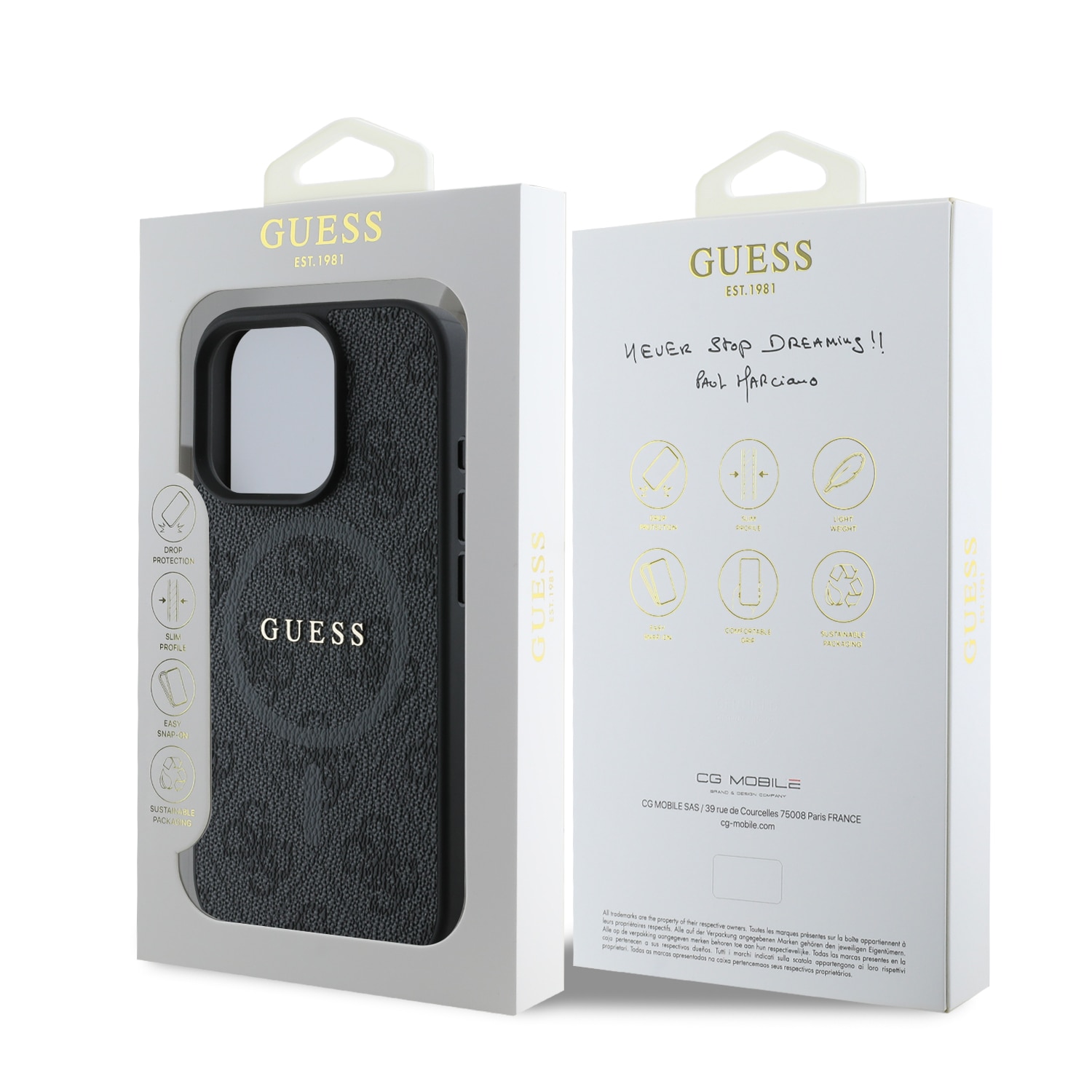Husa de protectie Guess Leather 4G Colored Ring MagSafe pentru iPhone 16 Pro Max, Negru