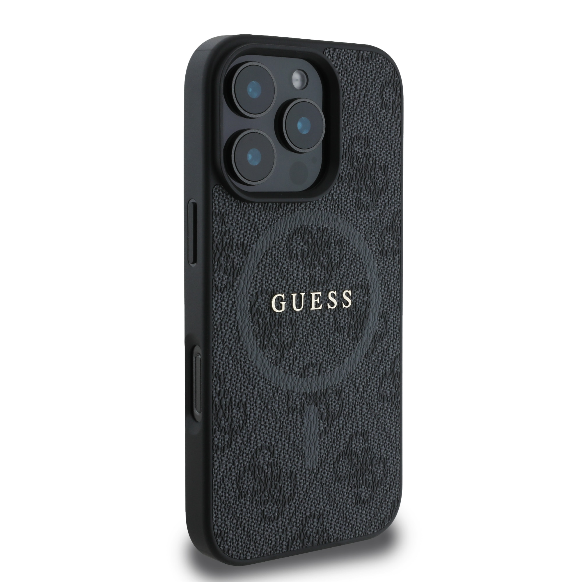 Husa de protectie Guess Leather 4G Colored Ring MagSafe pentru iPhone 16 Pro Max, Negru