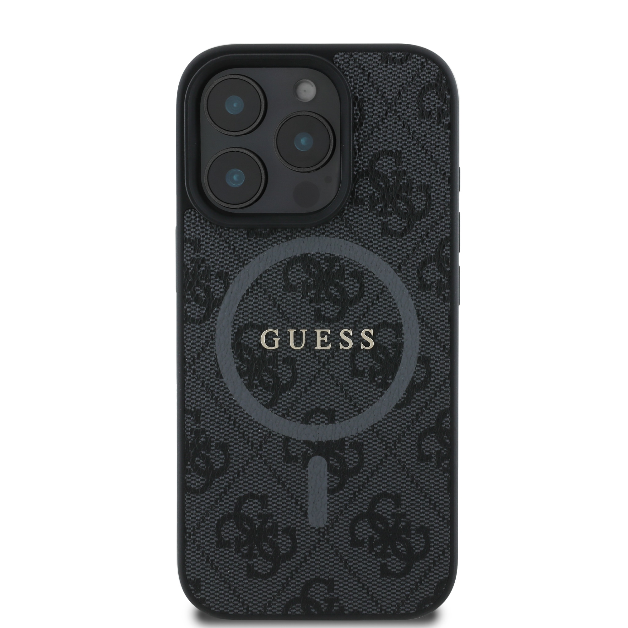 Husa de protectie Guess Leather 4G Colored Ring MagSafe pentru iPhone 16 Pro Max, Negru